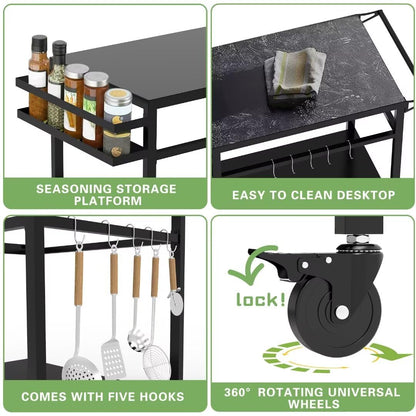 RAXSINYER Grill Table, Movable Grill Cart with Wheels, Outdoor Kitchen Food Prep Table, 32"x 20", Black