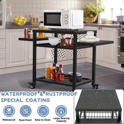 RAXSINYER Grill Table for Outside, Grill Cart with Three-Shelf, Outdoor Kitchen Island for BBQ Food Prep