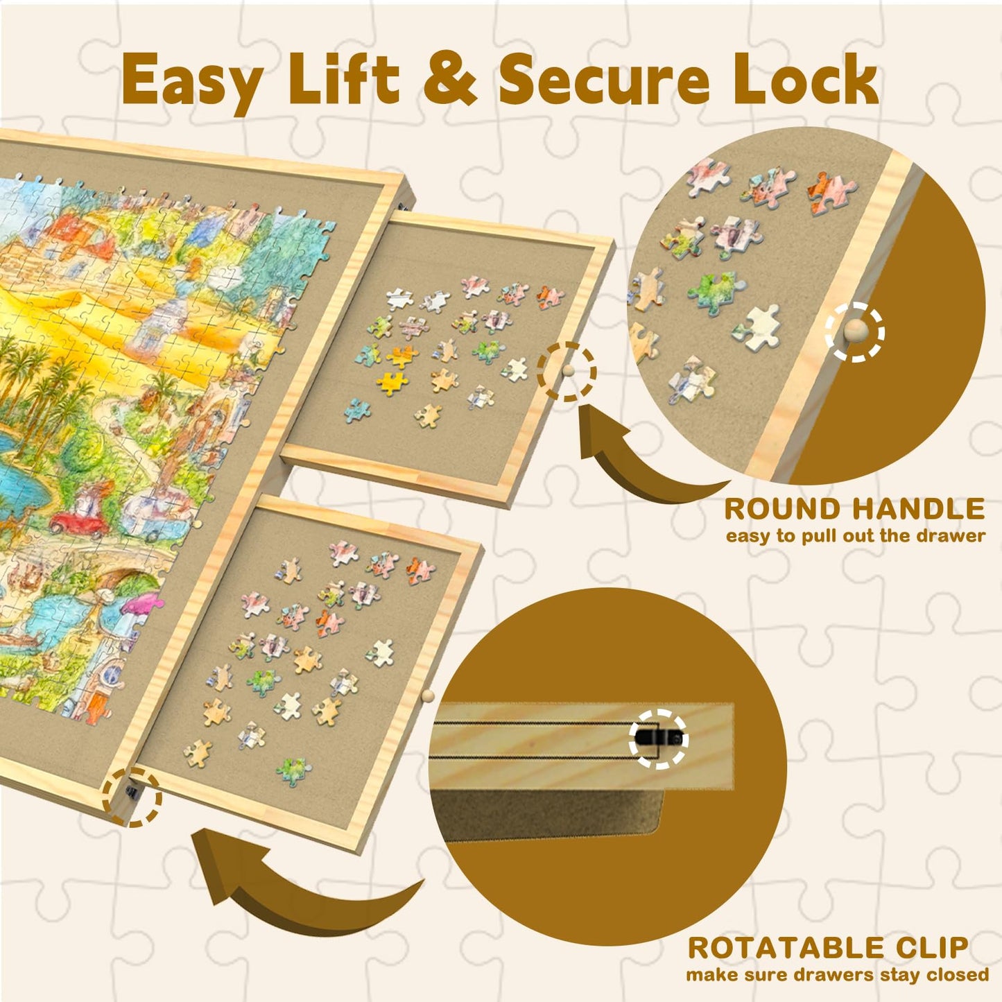 1000 Piece Puzzle Board with Drawers and Cover, Adjustable Tilting Puzzle Board, Portable Wooden Jigsaw Puzzle Table for Adults as a Gift