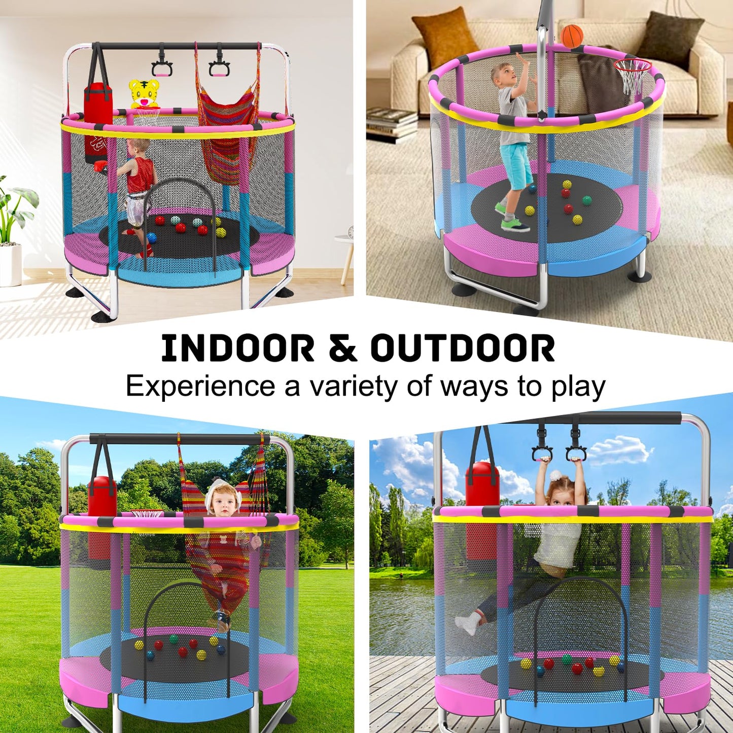 G TALECO GEAR 5 FT Indoor Trampoline for Kids 3-6, Outdoor Toddler Trampoline with Enclosure Net and Toys, 440lbs