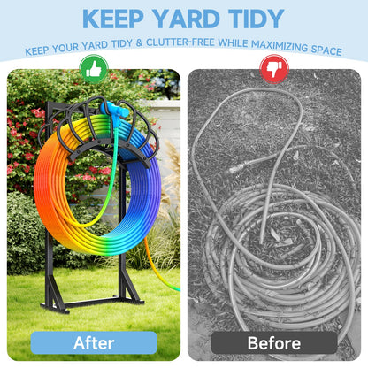 Yacona Garden Hose Holder, Freestanding Reels Hanger for Outside, Detachable Hose Storage Hanger for Outside Yard Lawn Farm, Black