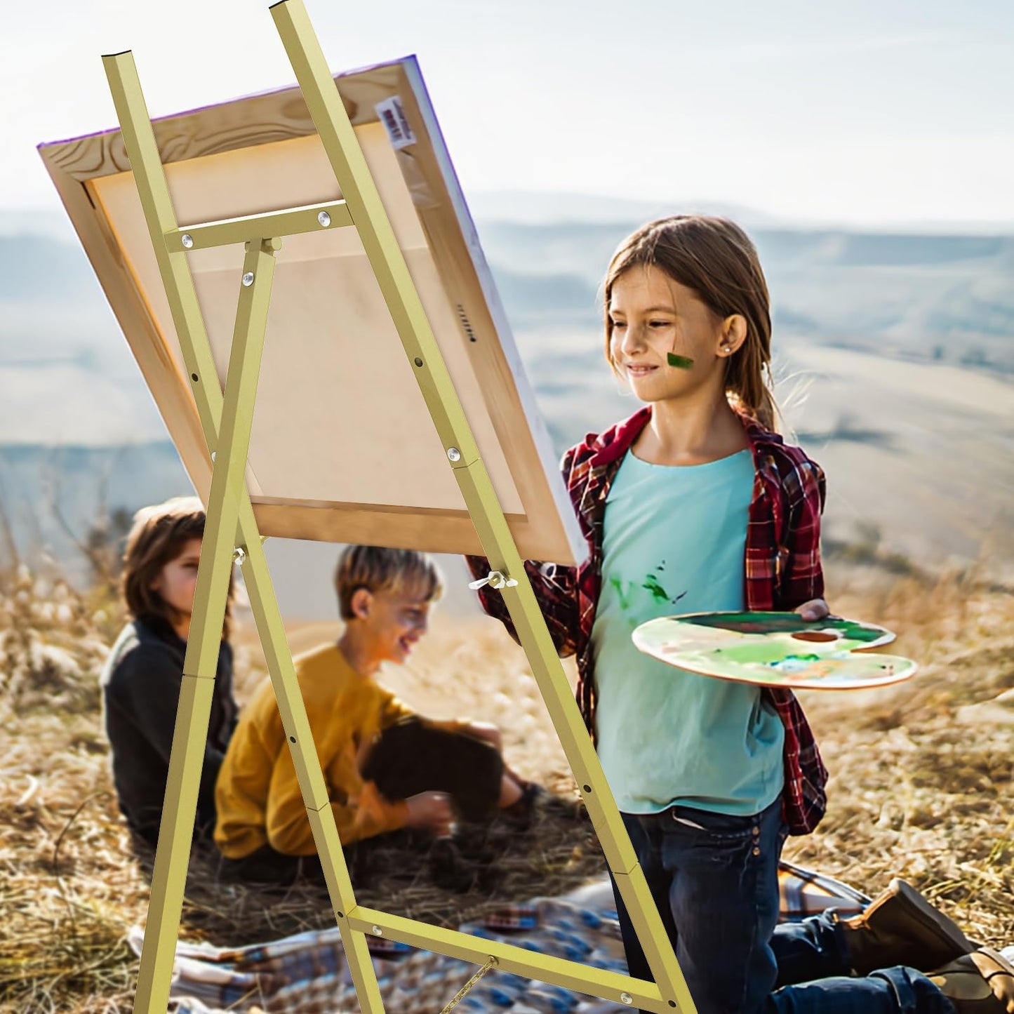 G TALECO GEAR Heavy Duty Gold Easel Stand for Sign, Portable Art Easel for Adults/Kids, Metal Tripod Display for Wedding Signs, Posters, Canvas Painting & Commercial Use