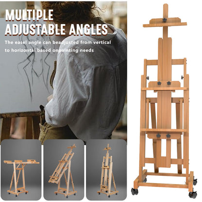 H-Frame Easel for Painting, Adjustable Art Easel Stand for Canvases(Up to 77 Inch) and Crafts, Foldable Wood Tabletop Easel Set for Adults, Natural