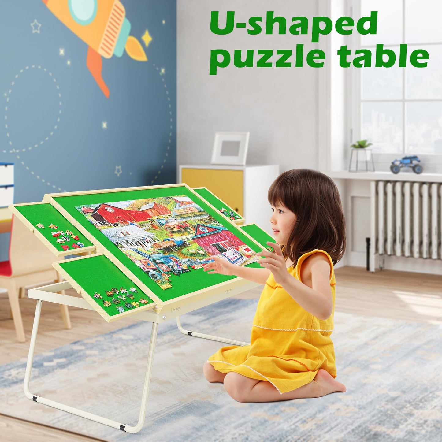 RAGOZONERY 1500 Pieces Puzzle Table with Drawers, Jigsaw Puzzle Board with Cover, Height Adjustable Puzzle Table for Adults, 35"x26"