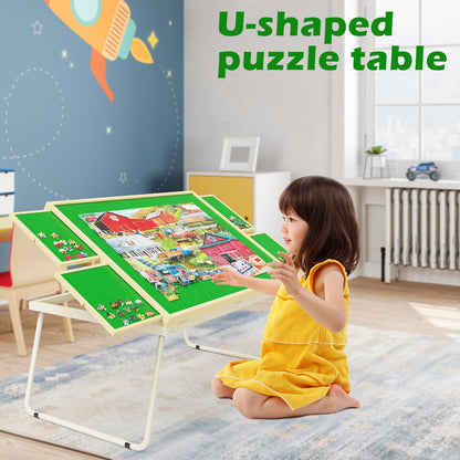 RAGOZONERY 1500 Pieces Puzzle Table with Drawers, Jigsaw Puzzle Board with Cover, Height Adjustable Puzzle Table for Adults, 35"x26"