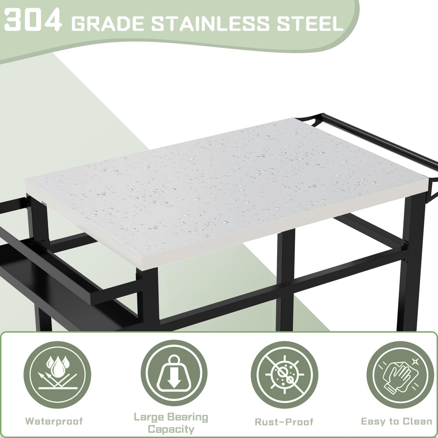 RAXSINYER Grill Table, Movable Grill Cart with Wheels, Outdoor Kitchen Food Prep Table, 32"x 20", Stainless Steel, Black