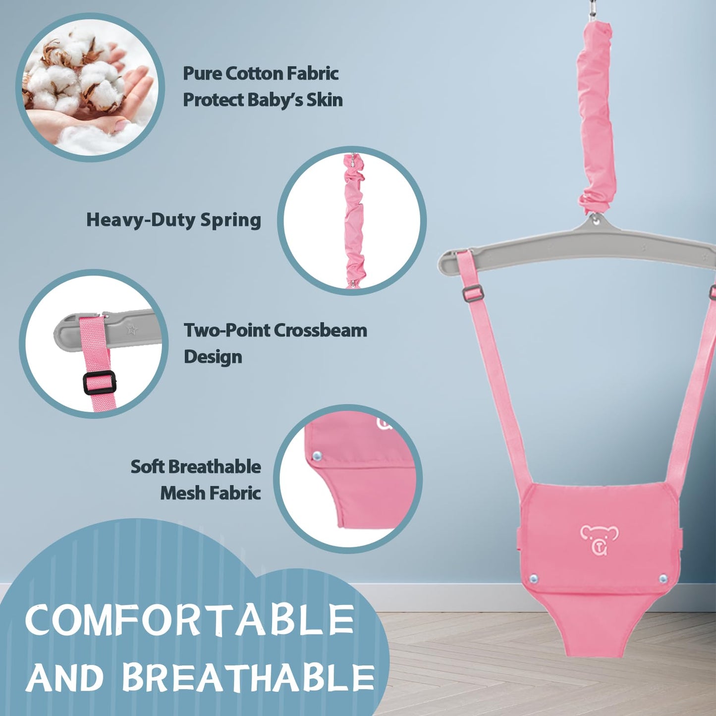 G TALECO Baby Jumper with Stand, Doorway Activity Center for Infants 3-24 Months, Portable Safe Bouncer with Soft Seat, Includes Water Mat, Pink