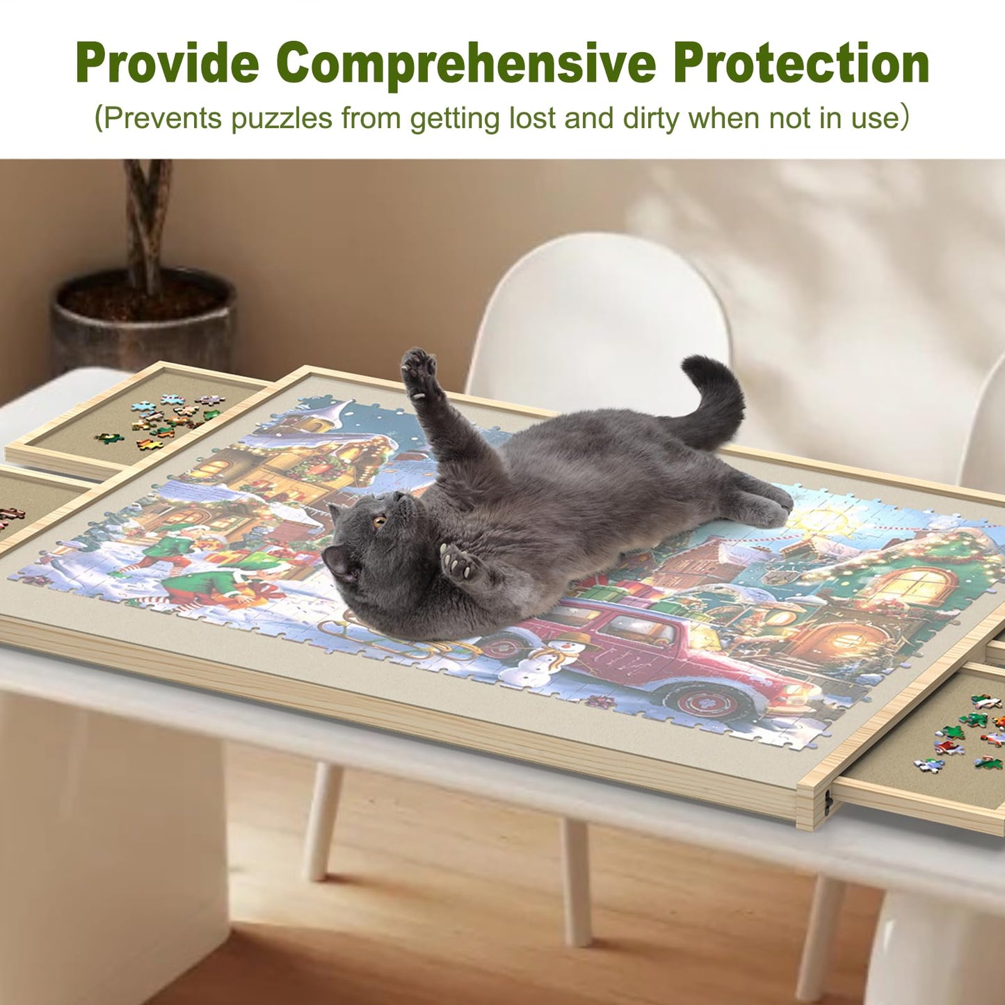 1500 Piece Puzzle Board with Drawers and Cover, Adjustable Tilting Puzzle Board, Portable Wooden Jigsaw Puzzle Table for Adults as a Gift