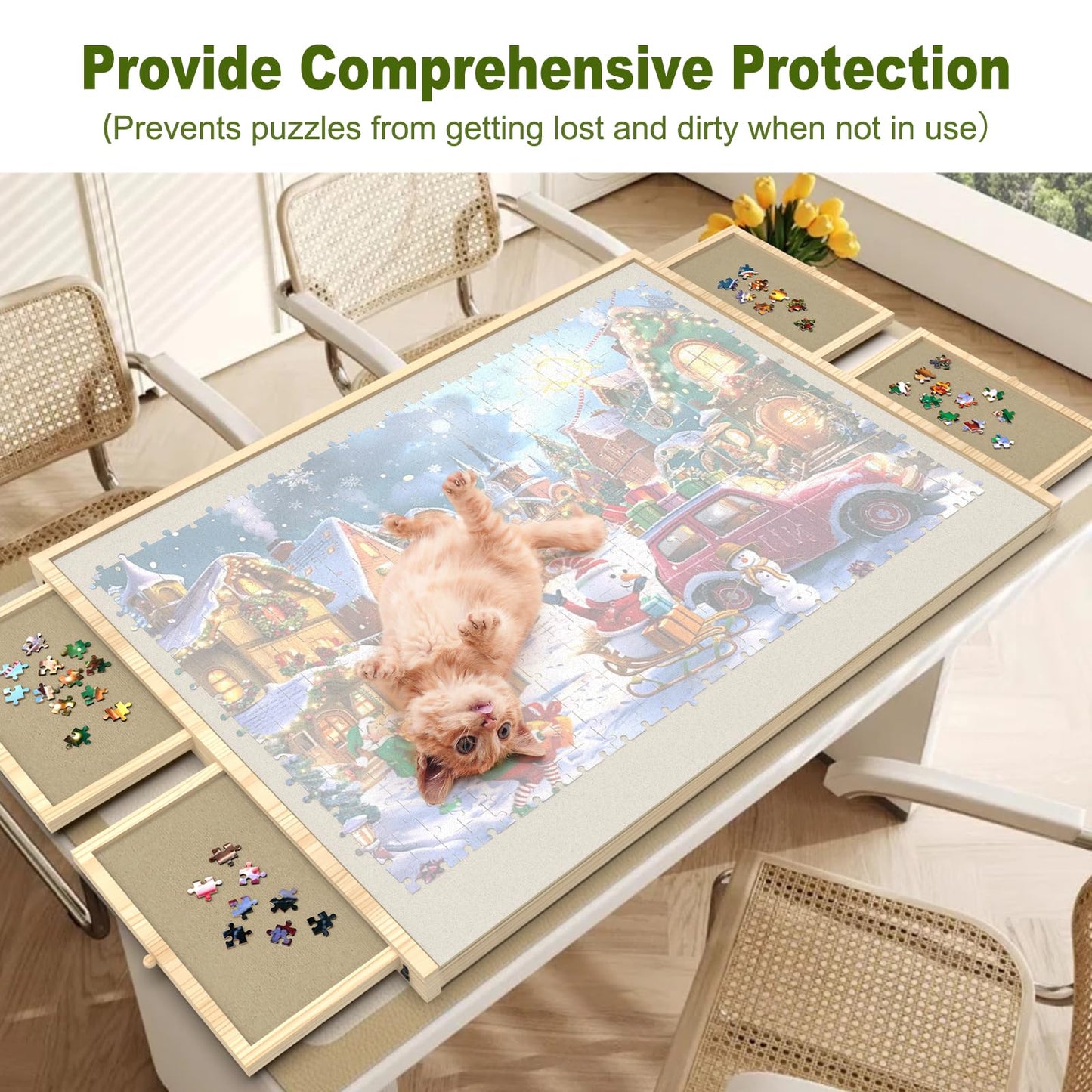 2000 Piece Puzzle Board with Drawers and Cover, Adjustable Tilting Puzzle Board, Portable Wooden Jigsaw Puzzle Table for Adults as a Gift