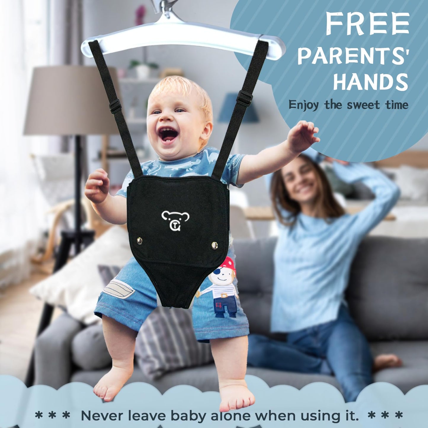 G TALECO Baby Jumper with Stand, Doorway Activity Center for Infants 3-24 Months, Portable Safe Bouncer with Soft Seat, Includes Water Mat, Black