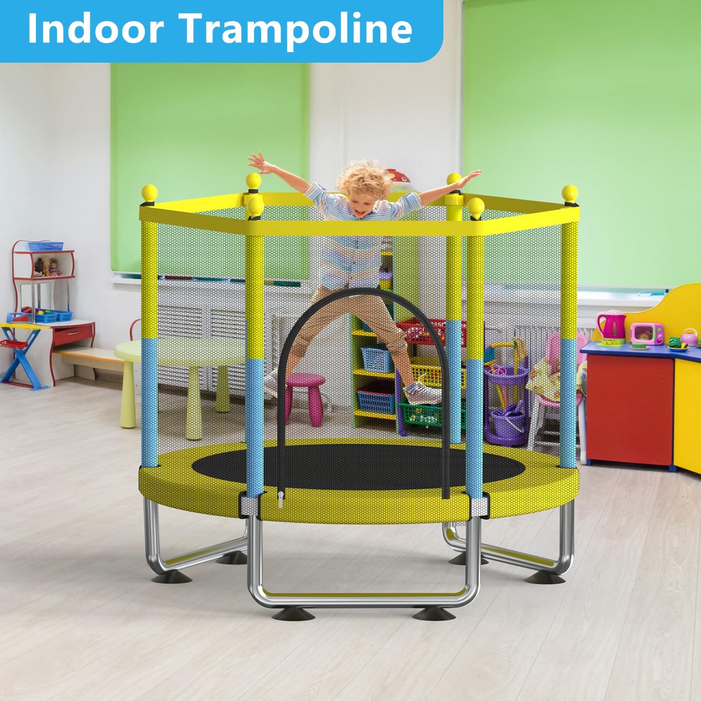 G TALECO GEAR 60" Mini Trampoline for Kids, Outdoor Indoor Toddler Trampoline with Enclosure Net, Gifts for Boys and Girls, Age 2-8, 440lbs