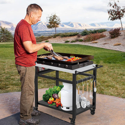 RAXSINYER Grill Table, Movable Grill Cart with Wheels, Outdoor Kitchen Food Prep Table, 32"x 20", Stainless Steel, Black