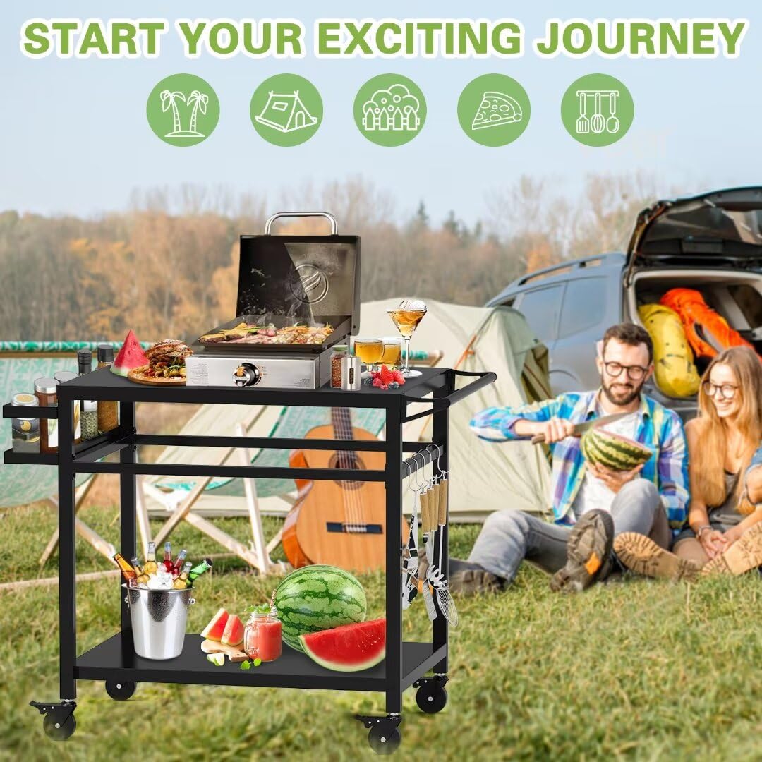 RAXSINYER Grill Table, Movable Grill Cart with Wheels, Outdoor Kitchen Food Prep Table, 32"x 20", Black