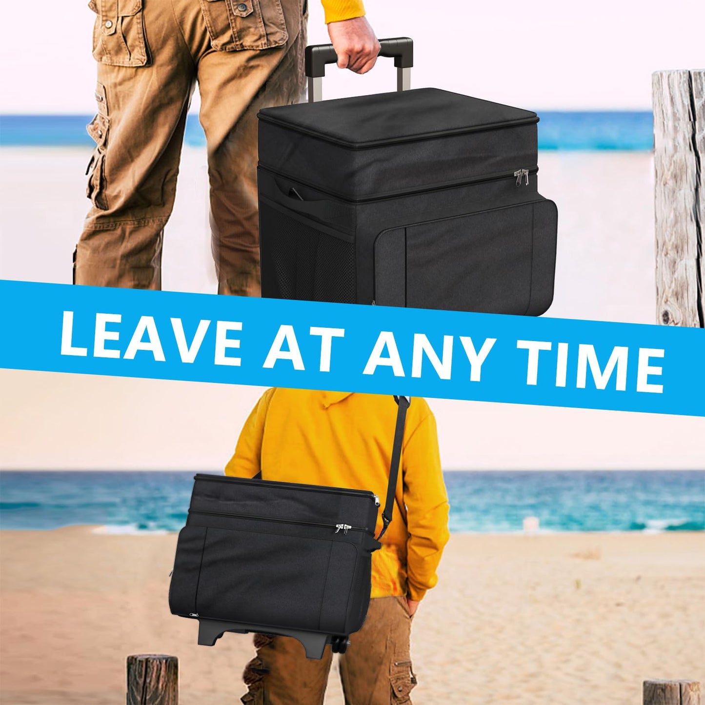 Cooler with Wheels and Handle, Portable Rolling Cooler, Ice Chest Cooler, 50 Can Large Cooler Bag for Beach, Outdoor Camping, Picnic, Patio Travel