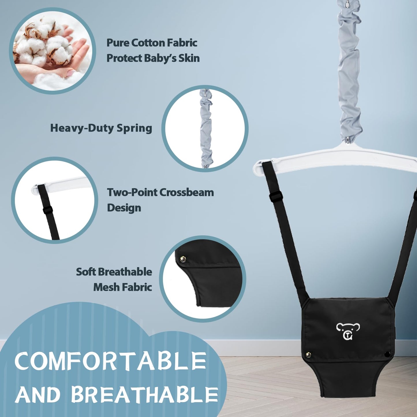 G TALECO Baby Jumper with Stand, Doorway Activity Center for Infants 3-24 Months, Portable Safe Bouncer with Soft Seat, Includes Water Mat, Black