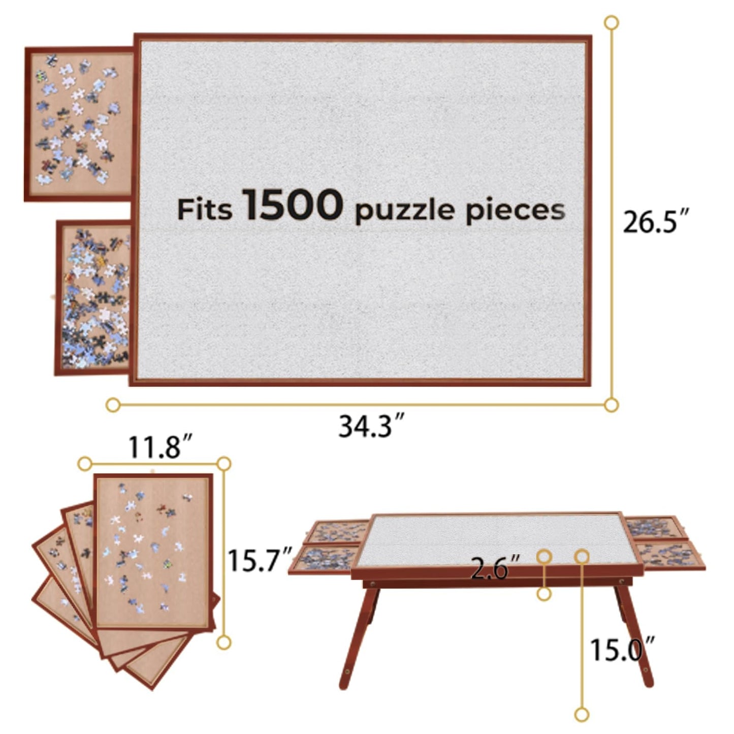 G TALECO GEAR Jigsaw Puzzle Table with Drawers, Legs and Cover, Wooden Puzzle Board for Adults 1500 Pieces, Puzzles Accessories, 34.3 "x 26.5", Walnut Color