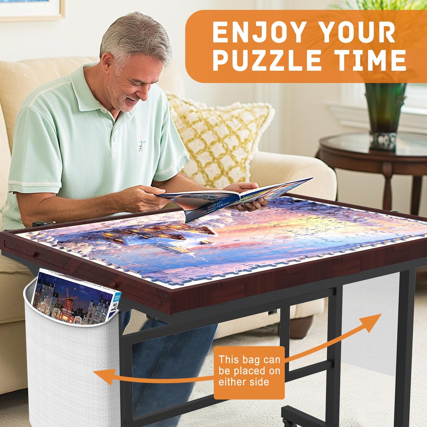 G TALECO GEAR Jigsaw Puzzle Table 1500 Pieces, Puzzle Board with Drawers and Wheels, Board Game Table with Legs, 35"x26", Coffee Color