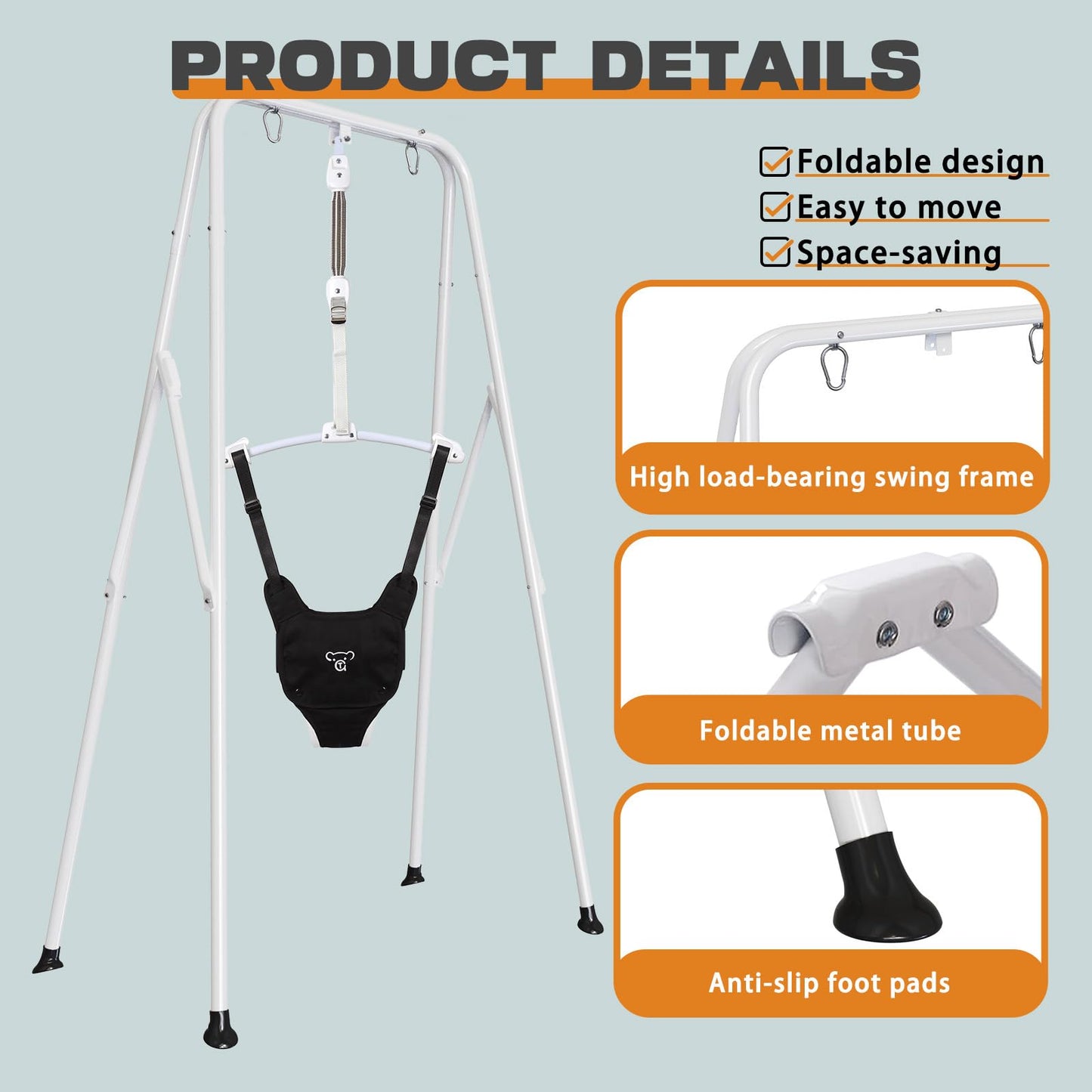 2 in 1 Baby Jumper, Toddler Swing and Bouncer, Indoor Outdoor Baby Swings for Infants, Gray