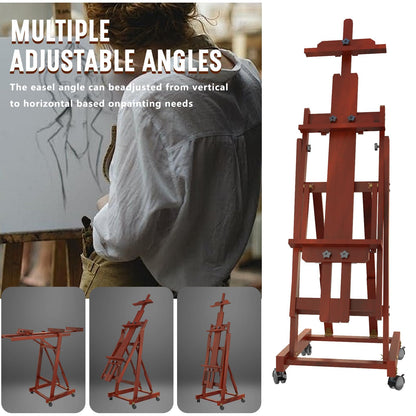 H-Frame Easel for Painting, Adjustable Art Easel Stand for Canvases(Up to 77 Inch) and Crafts, Foldable Wood Tabletop Easel Set for Adults, Reddish Brown