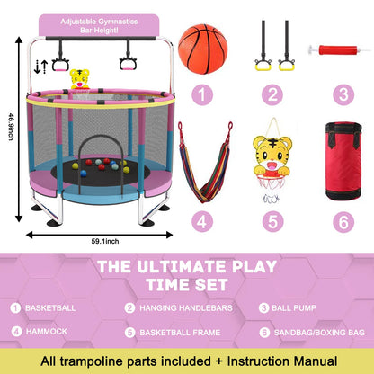 G TALECO GEAR 5 FT Indoor Trampoline for Kids 3-6, Outdoor Toddler Trampoline with Enclosure Net and Toys, 440lbs