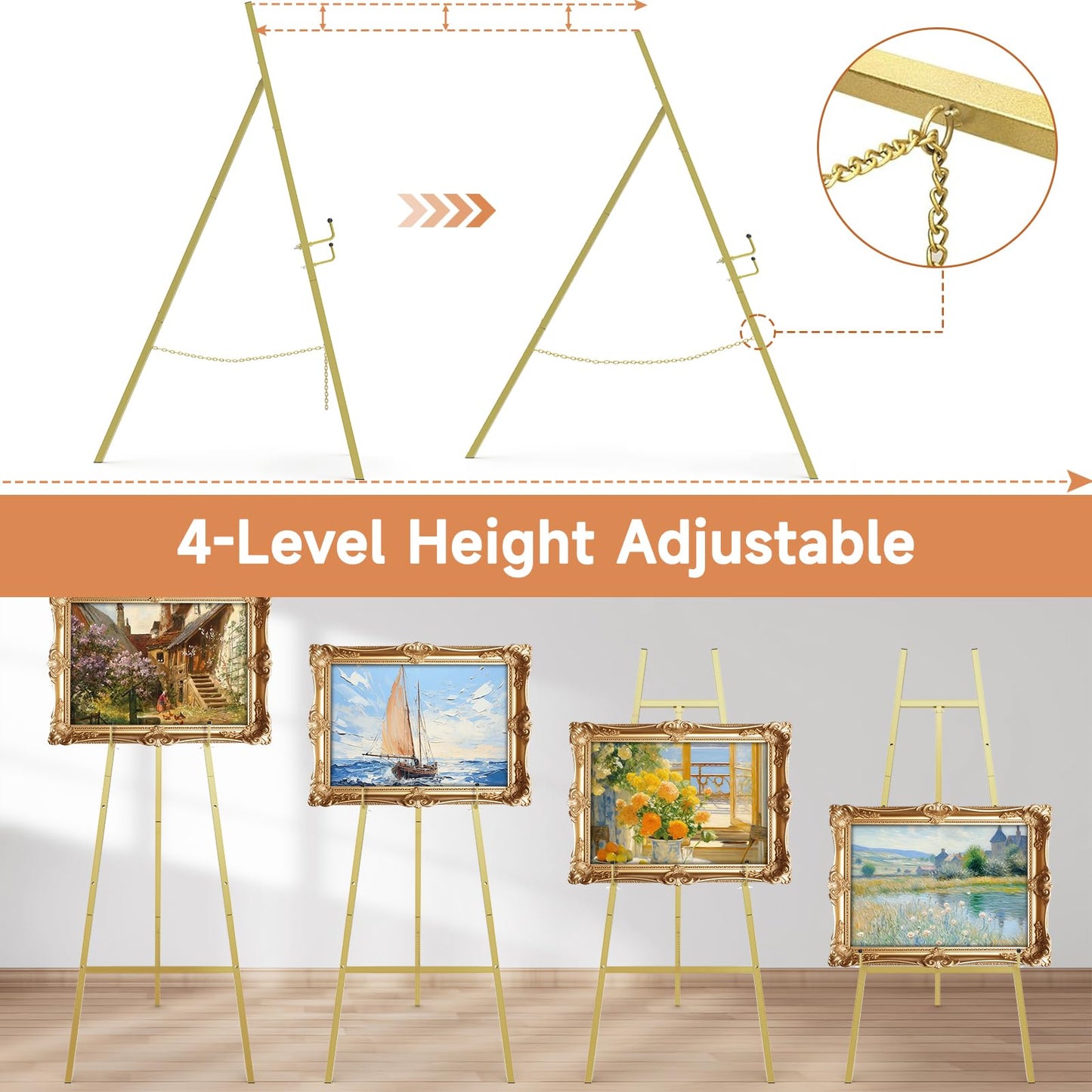 G TALECO GEAR Heavy Duty Gold Easel Stand for Sign, Portable Art Easel for Adults/Kids, Metal Tripod Display for Wedding Signs, Posters, Canvas Painting & Commercial Use