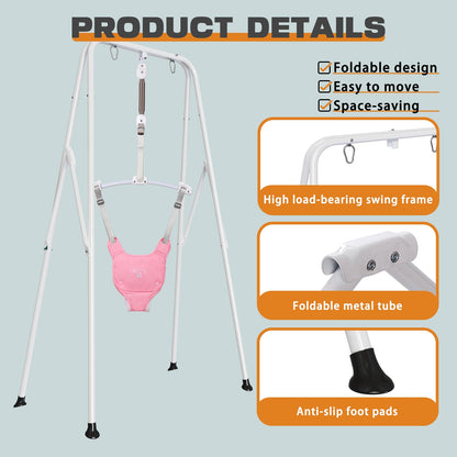 2 in 1 Baby Jumper, Toddler Swing and Bouncer, Indoor Outdoor Baby Swings for Infants, Pink