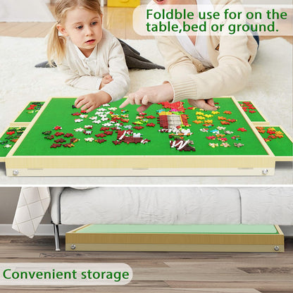 RAGOZONERY 1500 Pieces Puzzle Table with Drawers, Jigsaw Puzzle Board with Cover, Height Adjustable Puzzle Table for Adults, 35"x26"