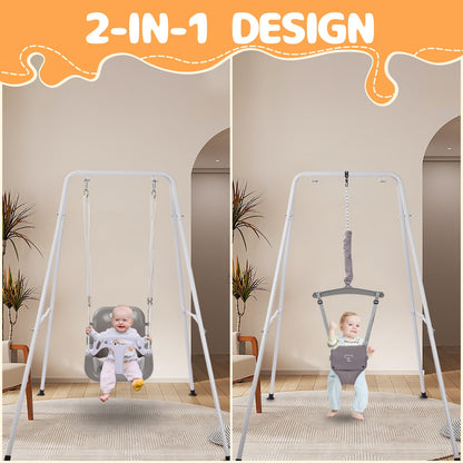 G TALECO GEAR 2 in 1 Baby Jumper and Bouncer, Baby Swing Outdoor, Toddler Swing Sets for Kids Age 1-3, Gray