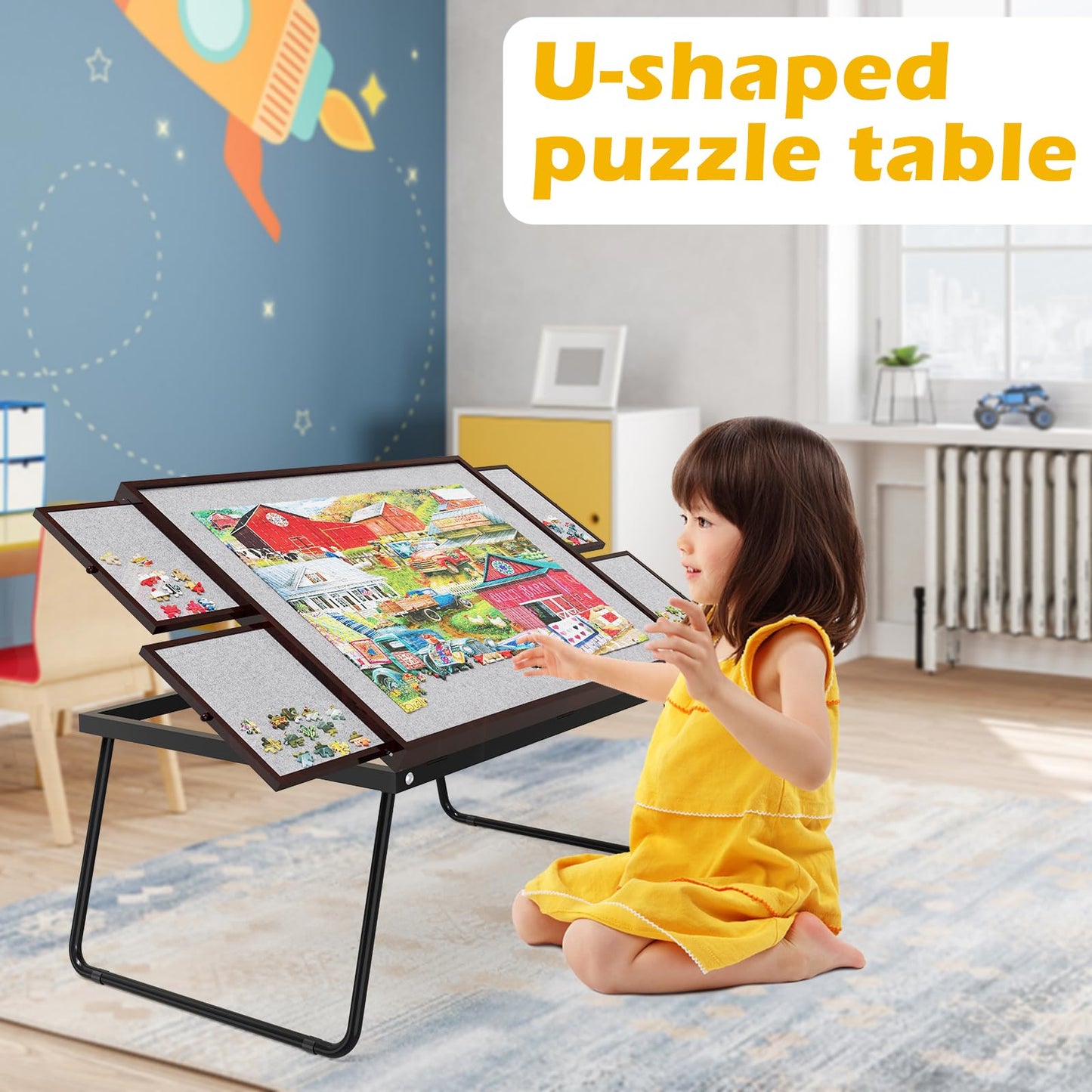 G TALECO GEAR 1500 Pieces Puzzle Table with Drawers, Jigsaw Puzzle Board with Cover, Height Adjustable Puzzle Table for Adults, 35"x26"