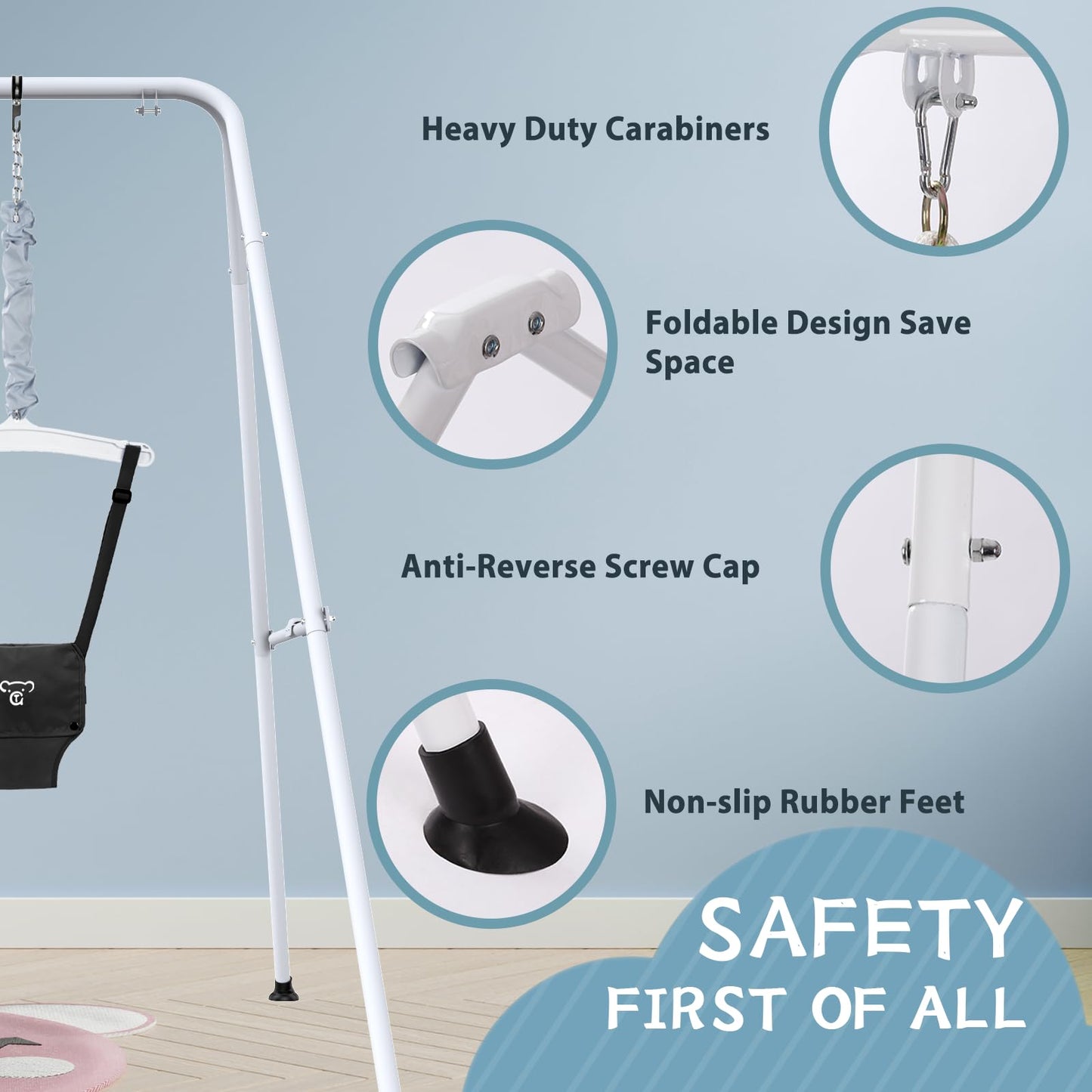 G TALECO Baby Jumper with Stand, Doorway Activity Center for Infants 3-24 Months, Portable Safe Bouncer with Soft Seat, Includes Water Mat, Black