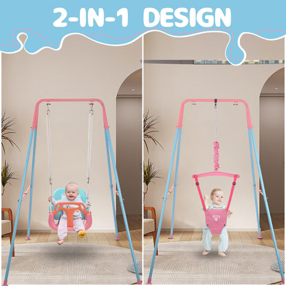 G TALECO GEAR 2 in 1 Baby Jumper and Bouncer, Baby Swing Outdoor, Toddler Swing Sets for Kids Age 1-3, Pink