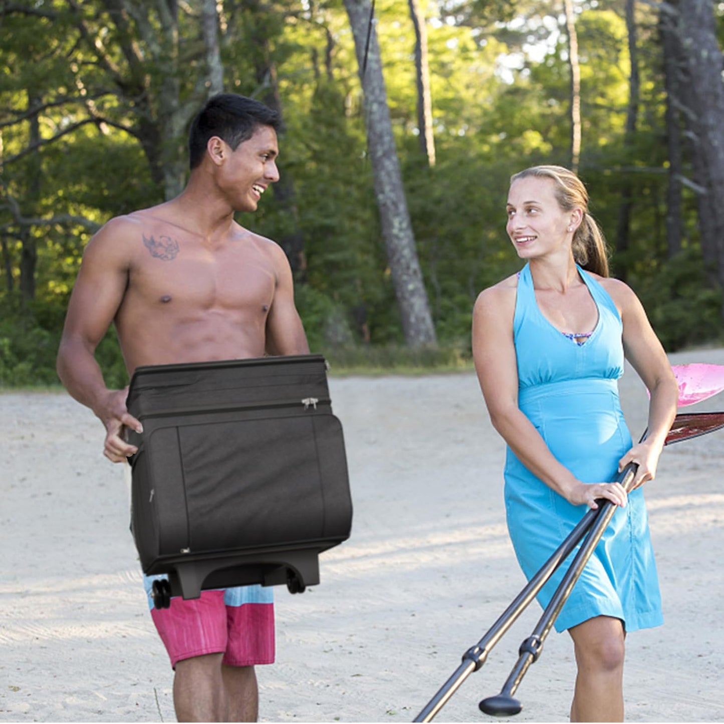 Cooler with Wheels and Handle, Portable Rolling Cooler, Ice Chest Cooler, 50 Can Large Cooler Bag for Beach, Outdoor Camping, Picnic, Patio Travel
