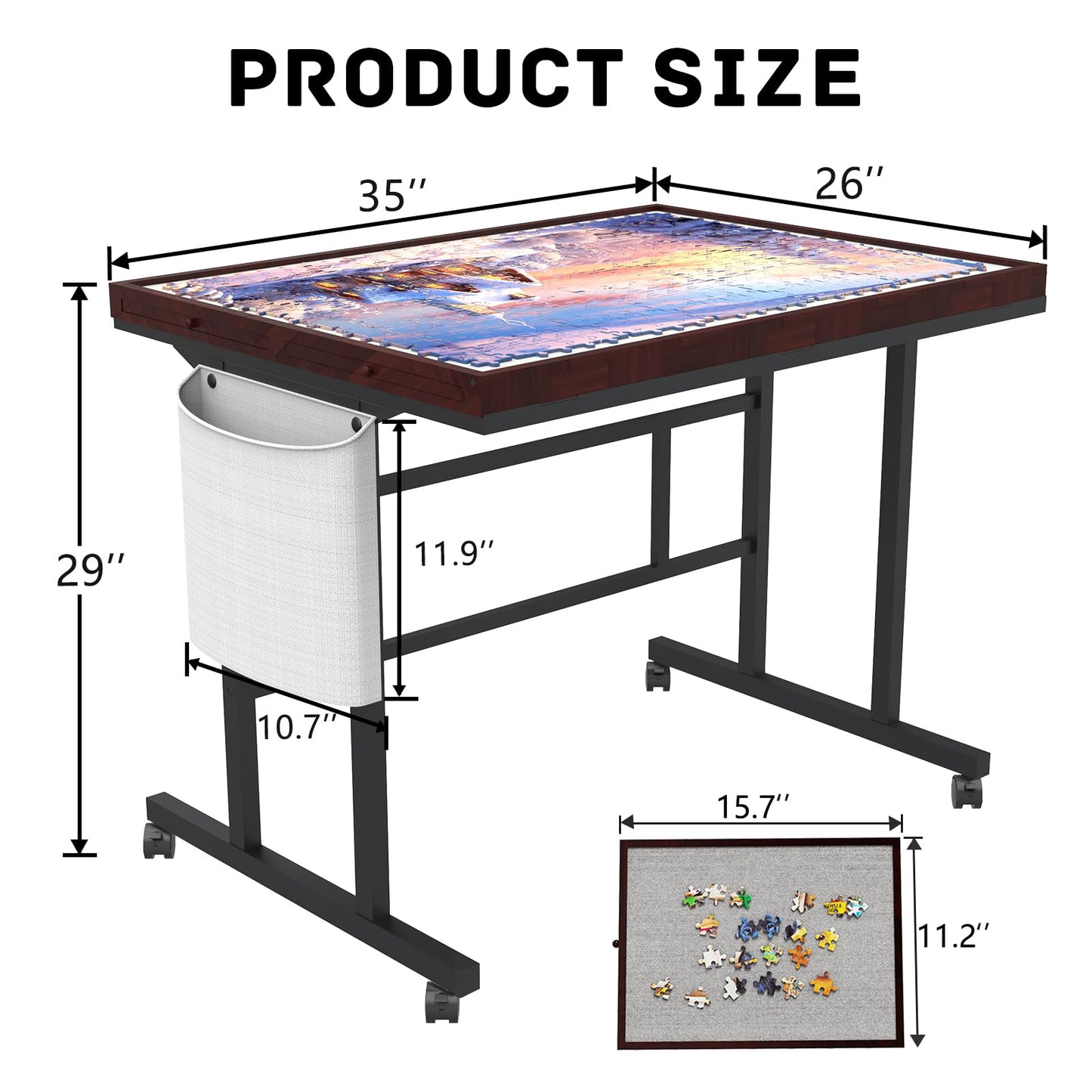G TALECO GEAR Jigsaw Puzzle Table 1500 Pieces, Puzzle Board with Drawers and Wheels, Board Game Table with Legs, 35"x26", Coffee Color