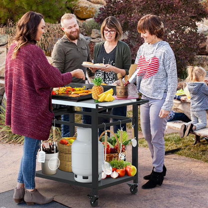 RAXSINYER Grill Table, Movable Grill Cart with Wheels, Outdoor Kitchen Food Prep Table, 32"x 20", Stainless Steel, Black