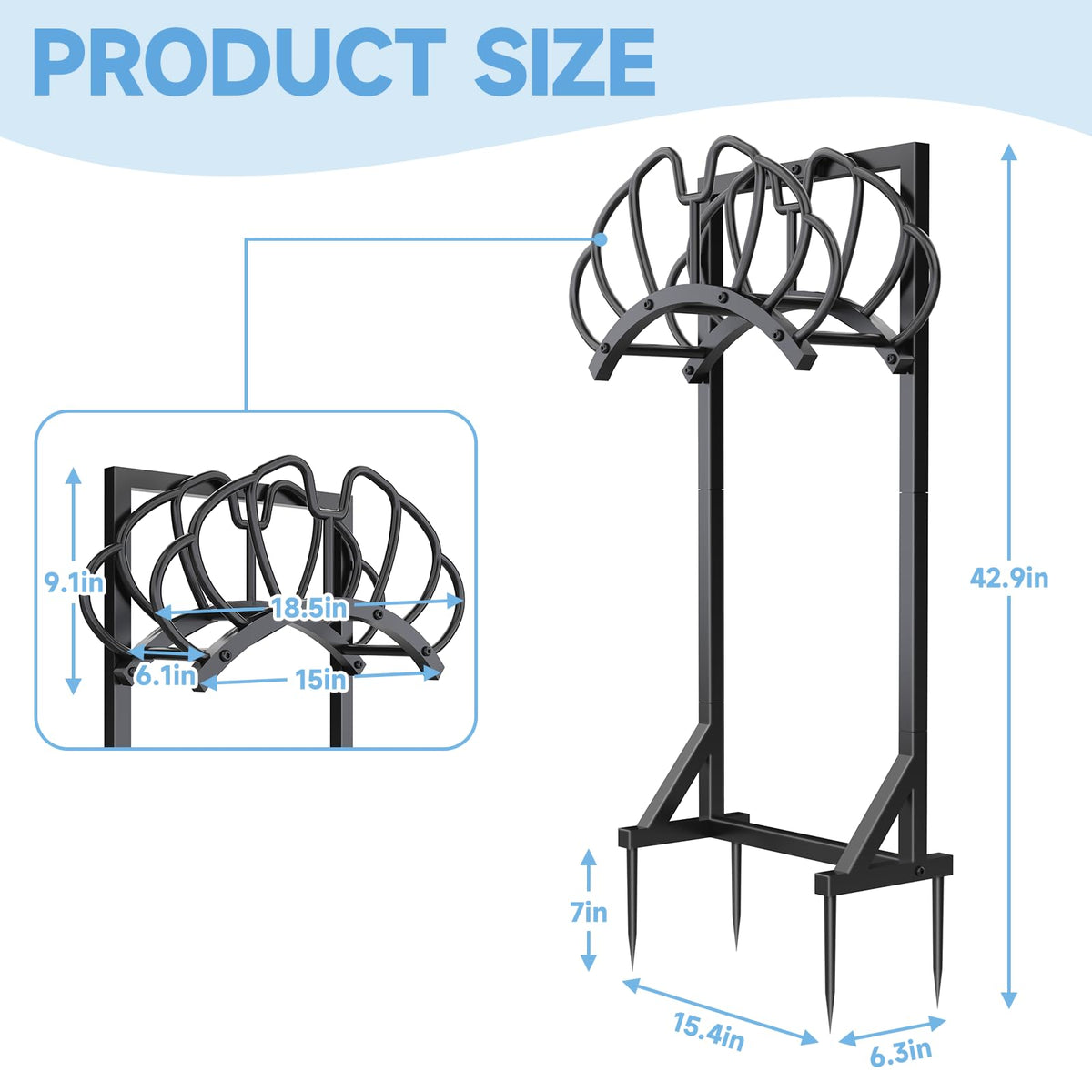 Yacona Garden Hose Holder, Freestanding Reels Hanger for Outside, Detachable Hose Storage Hanger for Outside Yard Lawn Farm, Black