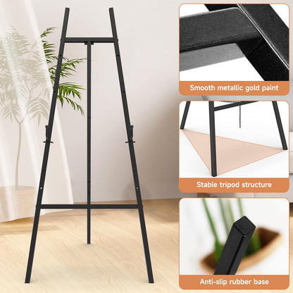 G TALECO GEAR Heavy Duty Gold Easel Stand for Sign, Portable Art Easel for Adults/Kids, Metal Tripod Display for Wedding Signs, Posters, Canvas Painting & Commercial Use, Black