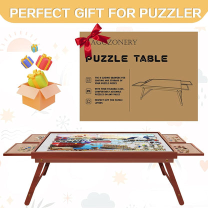 G TALECO GEAR Jigsaw Puzzle Table with Drawers, Legs and Cover, Wooden Puzzle Board for Adults 1500 Pieces, Puzzles Accessories, 34.3 "x 26.5", Walnut Color
