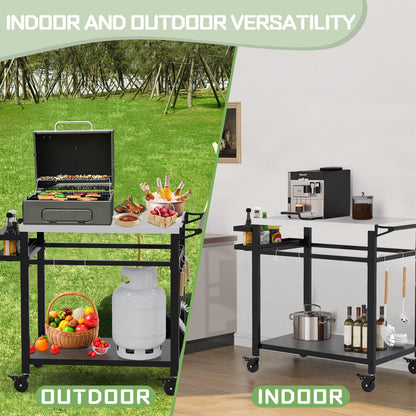 RAXSINYER Grill Table, Movable Grill Cart with Wheels, Outdoor Kitchen Food Prep Table, 32"x 20", Stainless Steel, Black