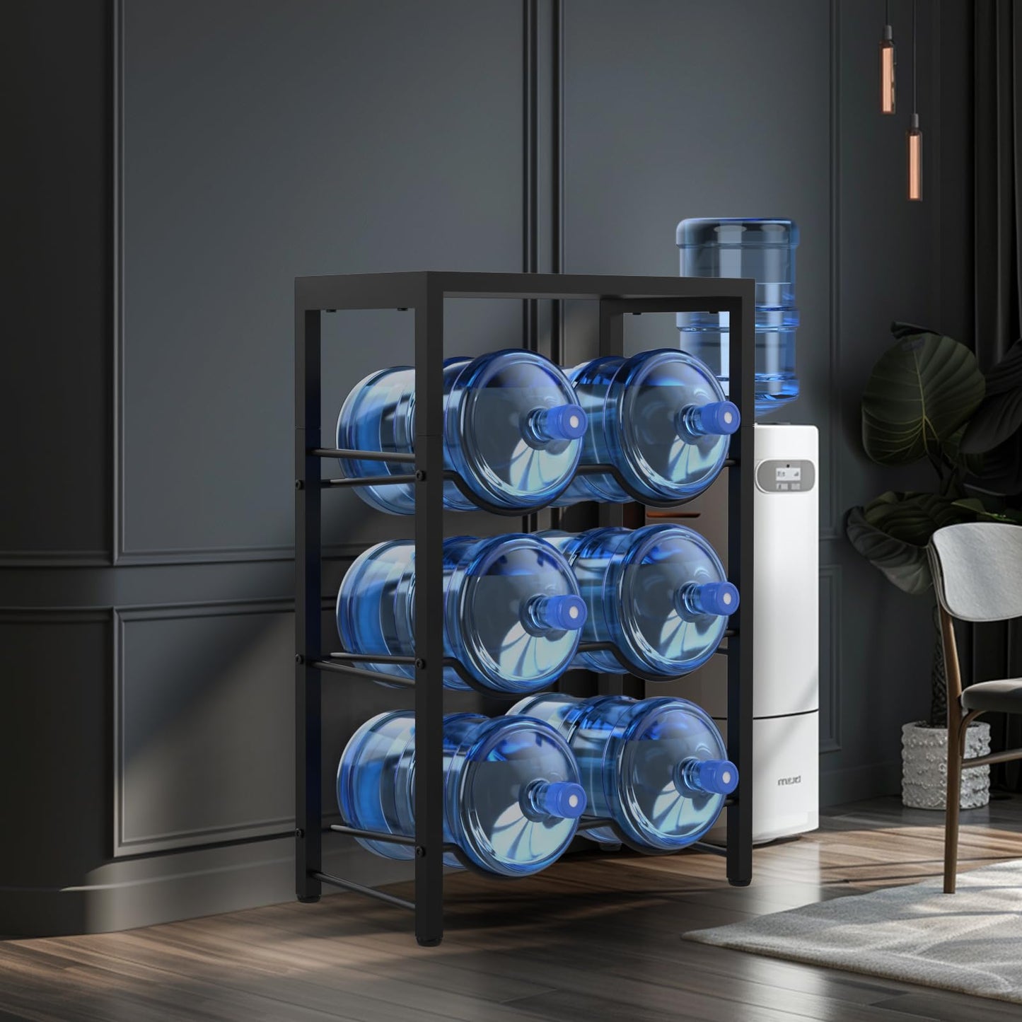 TOREVSIOR 5 Gallon Water Jug Holder, 3 Tier Water Bottle Organizer for 6 Bottles, Water Bottle Storage Rack for Home Kitchen, Office