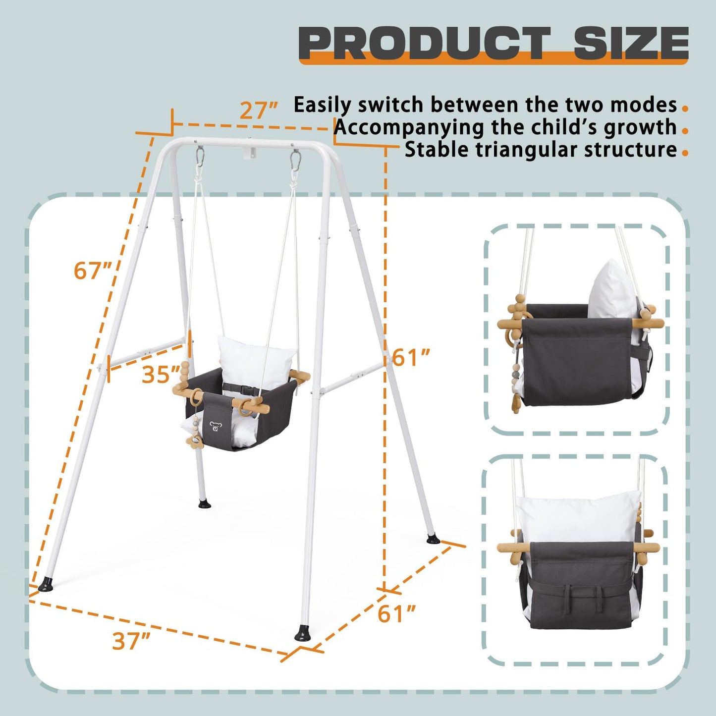 2 in 1 Baby Jumper, Toddler Swing and Bouncer, Indoor Outdoor Baby Swings for Infants, Gray