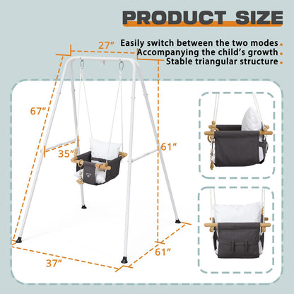 2 in 1 Baby Jumper, Toddler Swing and Bouncer, Indoor Outdoor Baby Swings for Infants, Gray