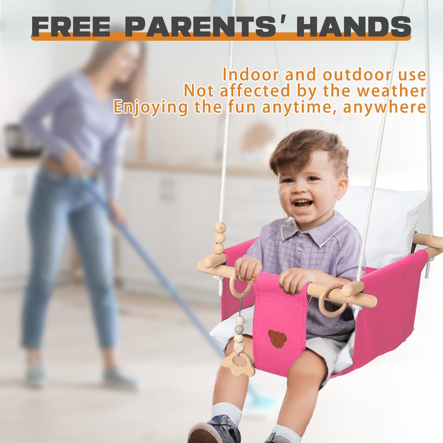 2 in 1 Baby Jumper, Toddler Swing and Bouncer, Indoor Outdoor Baby Swings for Infants, Pink