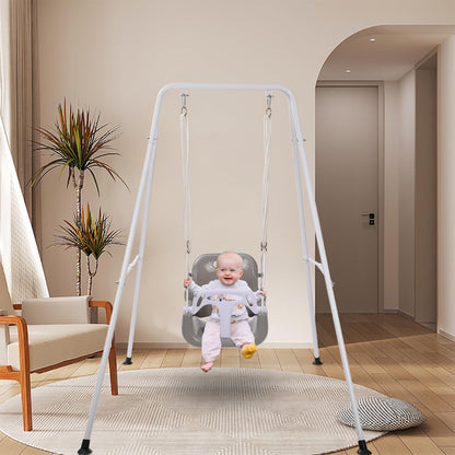 G TALECO GEAR 3-in-1 Toddler Swing Sets for Backyard, Comfy Baby Swing Outdoor Indoor, Kids Swing with Metal Stand, Gray