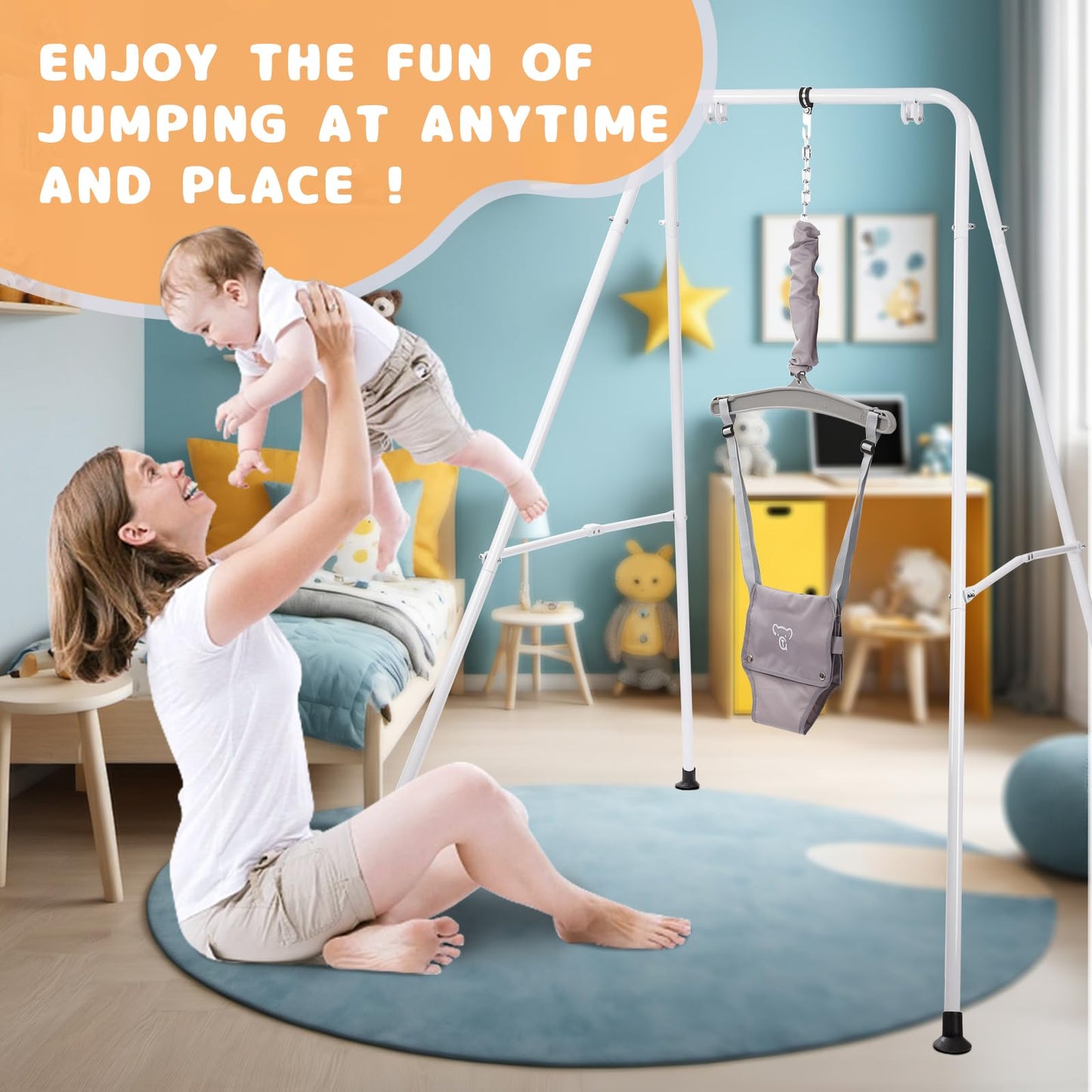 G TALECO GEAR 2 in 1 Baby Jumper and Bouncer, Baby Swing Outdoor, Toddler Swing Sets for Kids Age 1-3, Gray