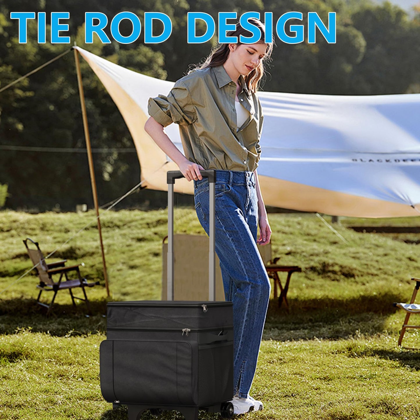Cooler with Wheels and Handle, Portable Rolling Cooler, Ice Chest Cooler, 50 Can Large Cooler Bag for Beach, Outdoor Camping, Picnic, Patio Travel